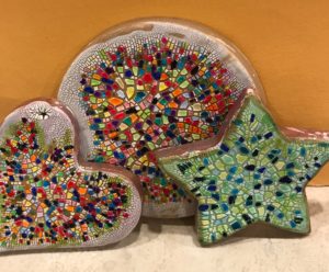 Three clay pieces with the mosaic effect. I like the color scheme of the star quite a lot.